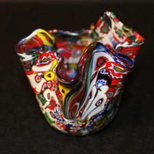 MURANO VENICE ITALY HAND BLOWN GLASS MILLEFIORI HANDKERCHIEF VASE