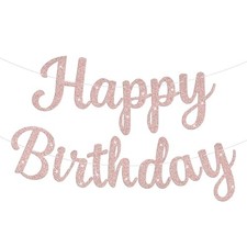 Glitter Happy Birthday Banner Sign Birthday Garland Wall Door Banners Rose Gold