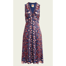 Veronica Beard Boho Floral Scarf Navy Blue Midi Dress Medium