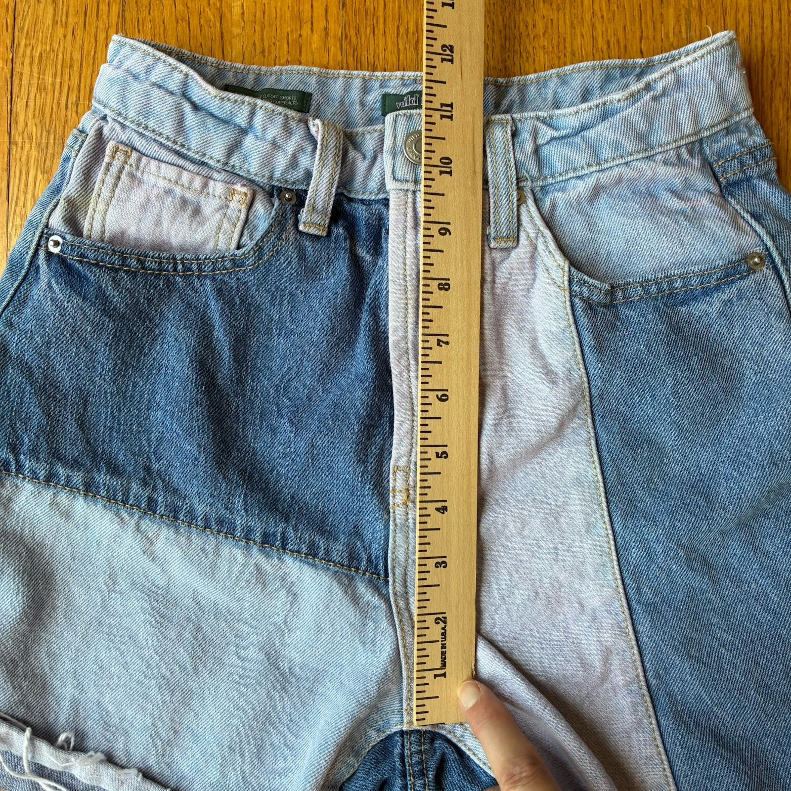 High Rise Patchwork Button Fly Denim Jean Cutoff … - image 6