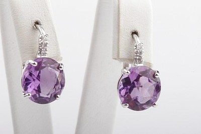 Neu! Ohrringe Amethyst 0,6ct Brillanten 0,05ct Diamant 750 18K Weißgold *