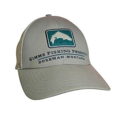 Simms Trout Icon Trucker Hat Mens Snapback Cap Gray Gorp Outdoor Fishing 