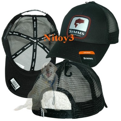 Simms Bass Icon Trucker Baseball Hat-Cap Men Size Adjustable Fit Black