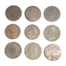 Lot Of (9) Colonial Era Half Pennies Low Grade Mix 1700s Great Britain ++ Worn