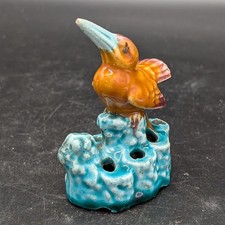Vintage Porcelain Tropical Bird Flower Frog Japan Glossy Orange  Blue 7 Holes