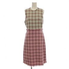 【Dresses】GUCCI Women's Sleeveless Tweed Dress with Fringe Knee-Length Check