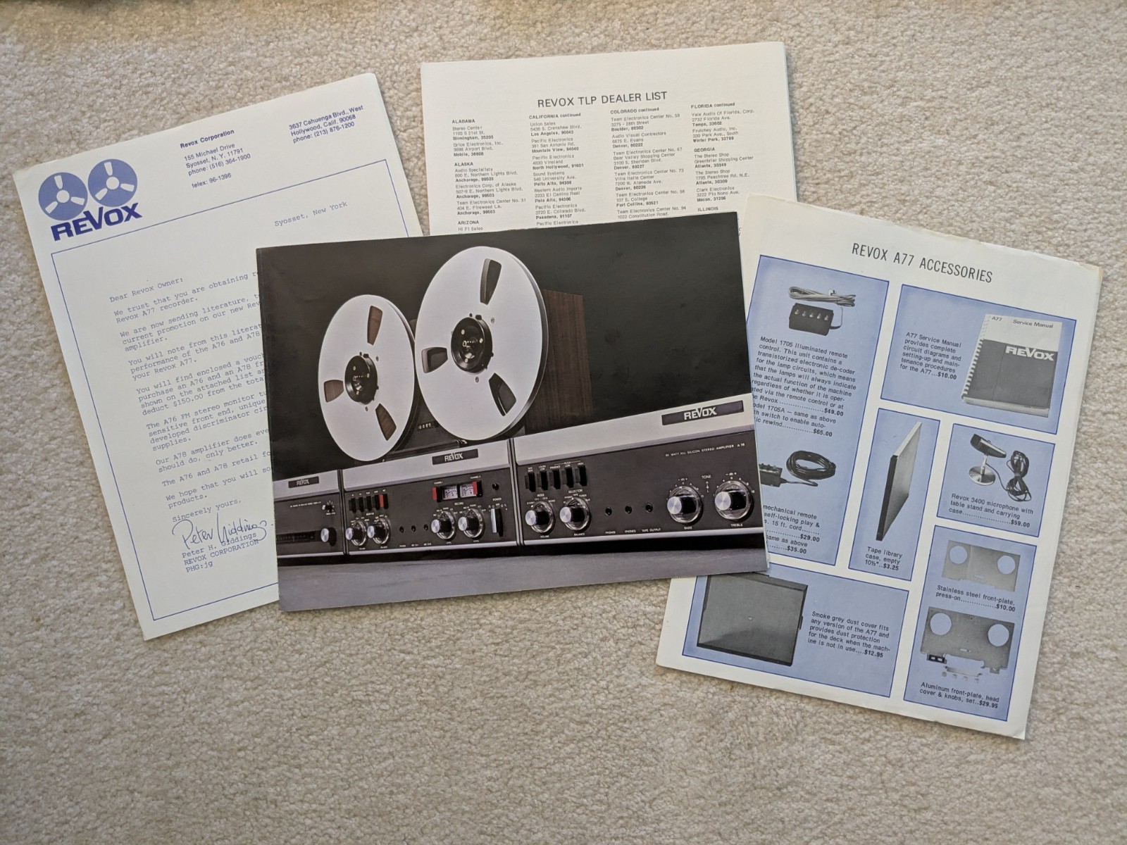 ReVox A76/A77/A78 Complete Doc Packet with Promo Letter, 8‑Page Brochure, & More