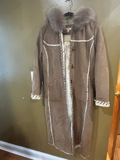 Wilsons Leather long Faux Suede Shearling Lined Toggle Button Fur Hood Coat S