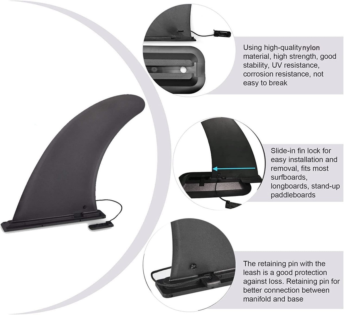Pinna Universale Per SUP E Tavole Da Surf - In Nylon, Rimovibile, Per Tavole Gonfiabili E Paddleboard - Foto 11