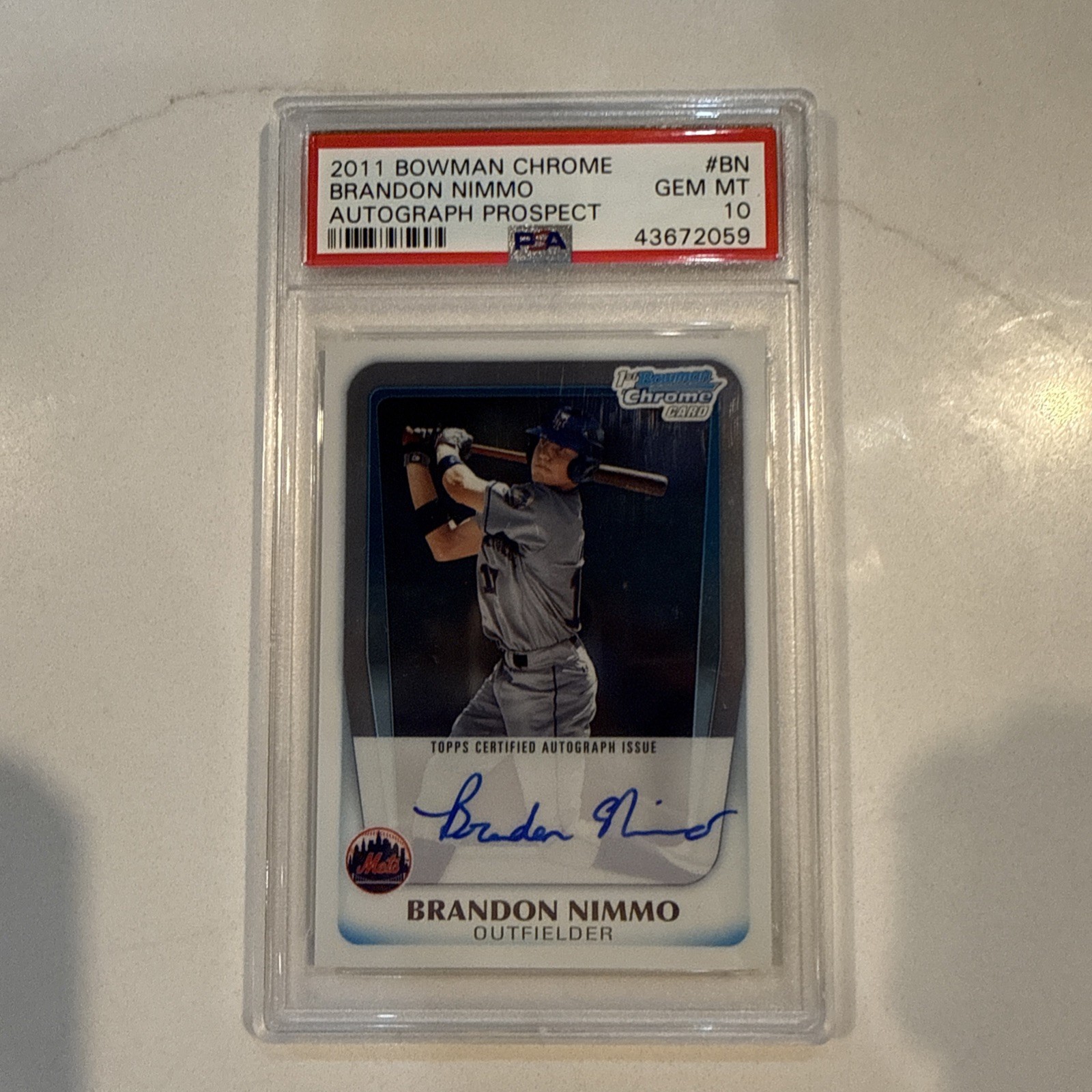 PSA 10. Brandon Nimo Auto. (RC) 2011 BOWMAN CHROME DRAFT PROSPECT. AUTO. ROOKIE. view 1