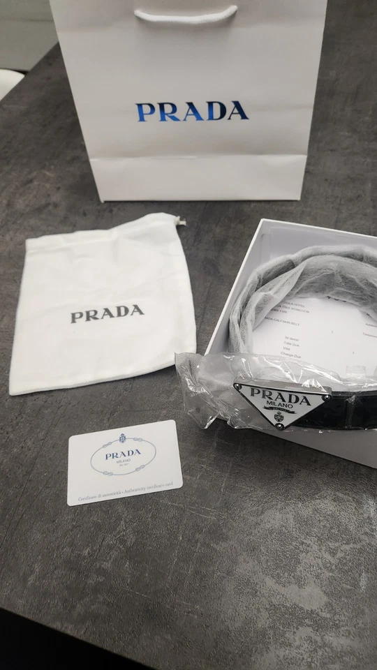 Cintura Prada Donna Con Simbolo Bianco - Immagine 3 di 4