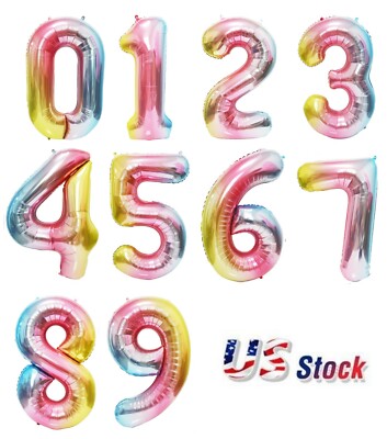 40'' Rainbow Number Foil Balloon 16'' HAPPY BIRTHDAY