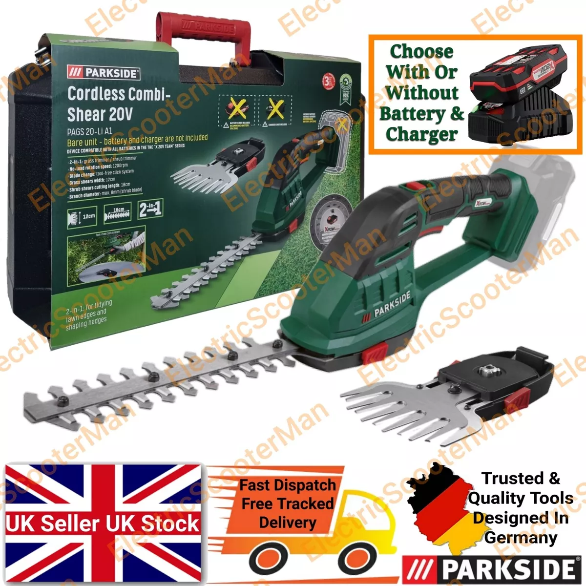 Parkside 20V Cordless Grass Hedge Combi Shear Optional 2Ah