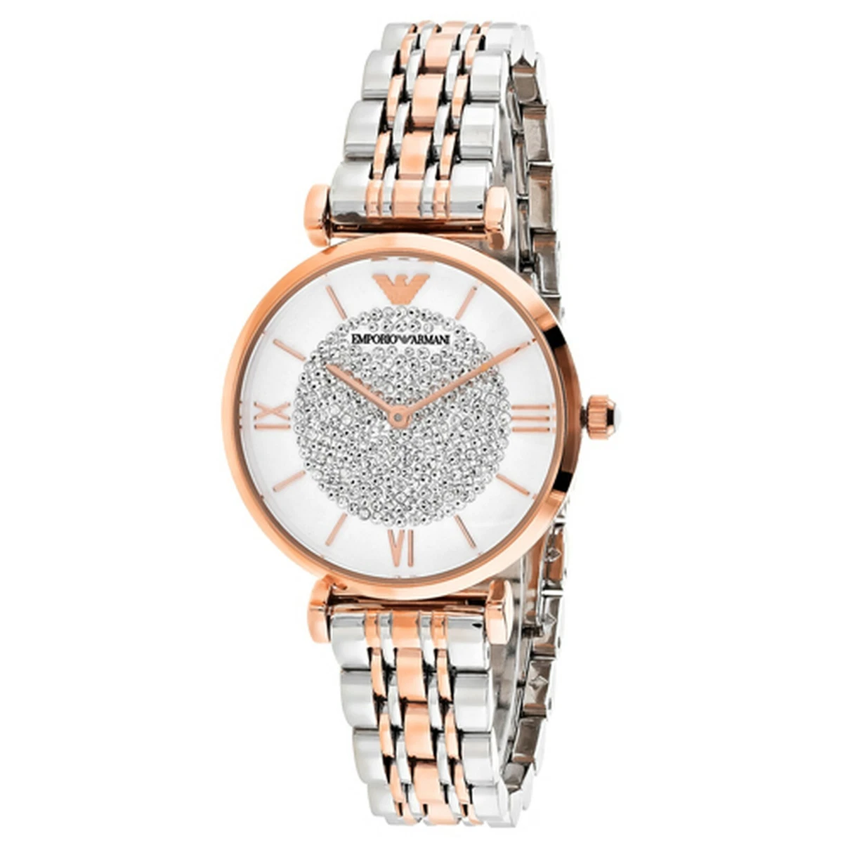 Emporio Armani Gianni T Bar White Rose Gold Silver Crystal Women s