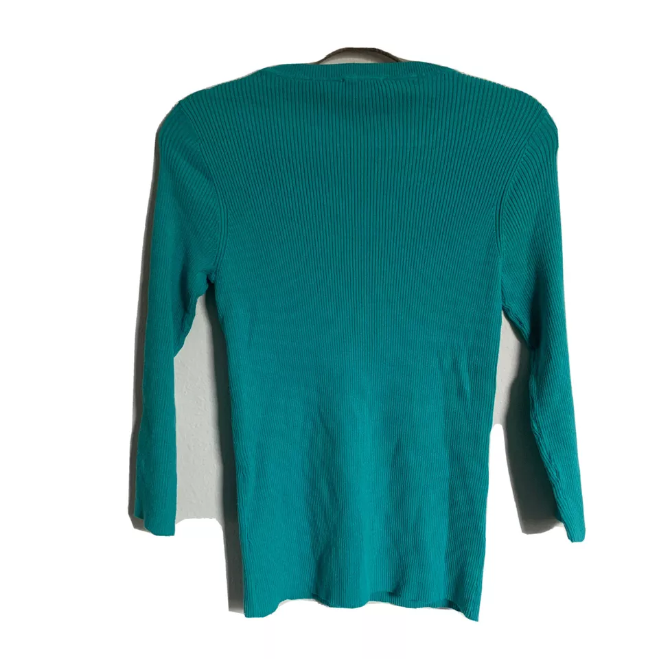 Blusa Carmen Marc Valvo Top Mujer Grande Verde azulado Acanalada Elastizada Cuello Corte Foto 3 de 4