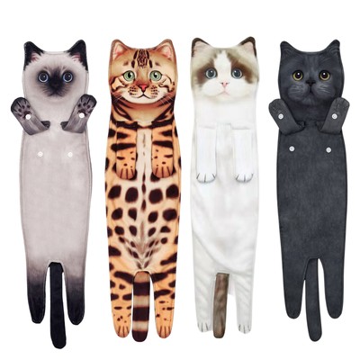 Cute Cat Hand Towel Cartoon Hanging Washcloth Bath Water Dry Face Towel 57*14cm