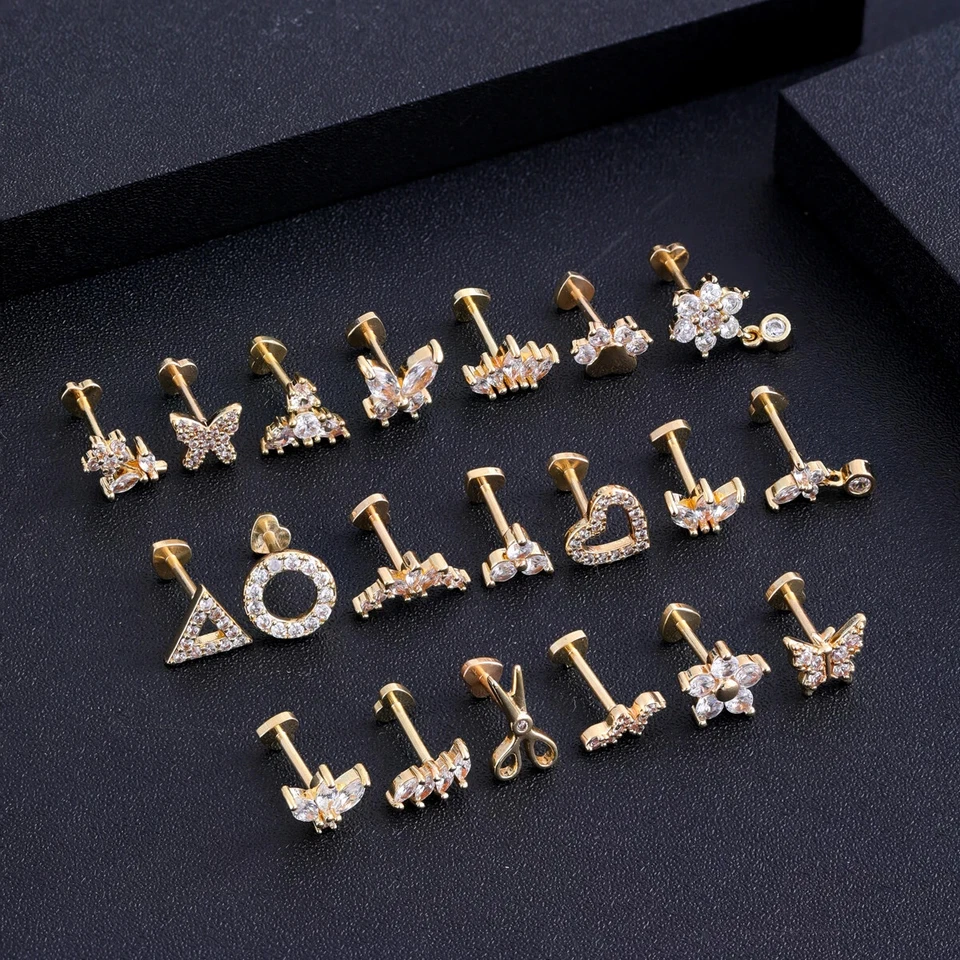 18G Push In Threadless Earring Flat Back CZ Cartilage Helix Tragus Lobe Piercing - Image 2 of 4