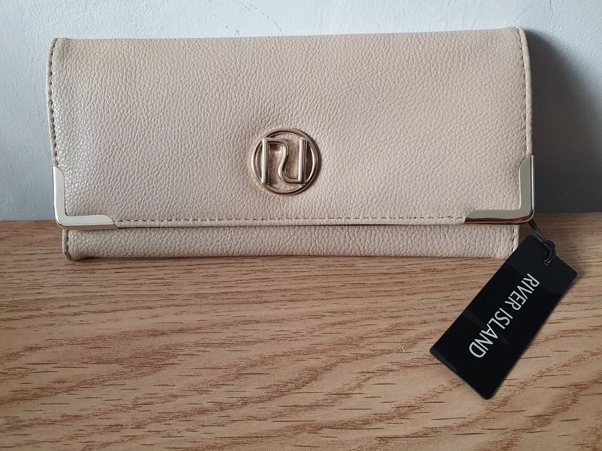 River Island Leather Cream Purse with Gold Hardware Coin Note Card Pockets