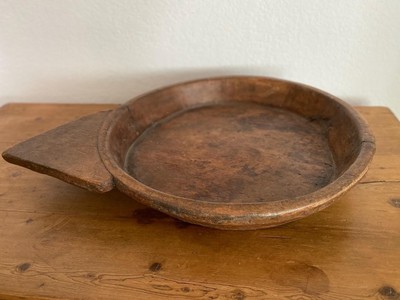 Rustic Primitive round wooden Dough Fruit Gathering BOWL handcarved Block Wood