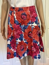 Talbots 4P Red Blue Pink Big Print Floral Cotton Blend Lightweight A-Line Skirt