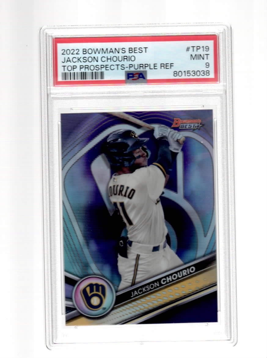 JACKSON CHOURIO 2022 BOWMAN'S BEST PURPLE REFRACTOR PROSPECT #TP-19  /250 PSA 9