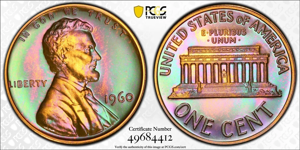 1960 Lincoln Memorial Cent PR67 RB Large Date PCGS GRADED Monster Rainbow Toning - Image 4 of 4