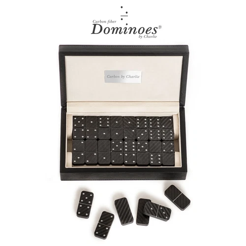 Dominoes By Charlie 100% Carbon Fiber Double-Six Jumbo Luxury 28 Pcs Set Domino