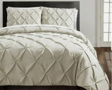 VCNY Home King Carmen Taupe Pinch Pleat Duvet 3 Piece Microfiber Set NEW
