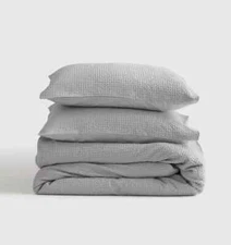 Quince King/California King Luxe Waffle Light Gray Duvet Set