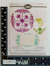 SIZZIX ELLISON PROVO 4 DIE CUTS THINLITS 659091 ORNATE FLOWERS & TAG #2686