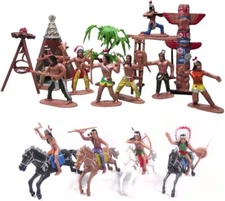 21 Pcs Plastic Indian Figures Playset Toy Native American Figures with Horse,...