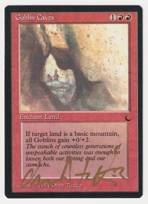 Gold Signed Goblin Caves LP The Dark Artist Drew Tucker 1994 MTG Magic Vintage!