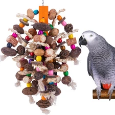 Large Parrot Bird Chewing Toys-Natural Nuts Corn Parrot Tearing Toy-Wooden Bi...