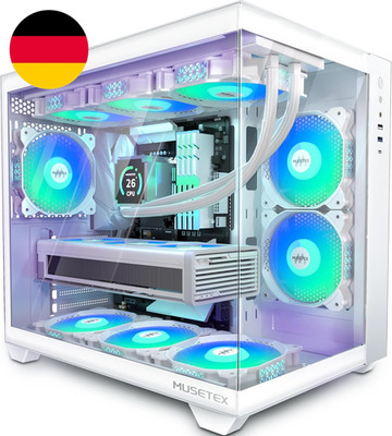 MUSETEX PC Gehäuse ATX,6 PWM ARGB Lüfter Vorinstalliert,360Mm Rad Unterstützung,