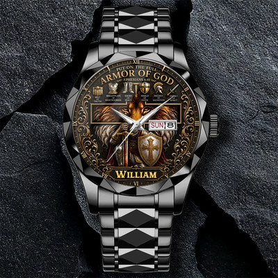 Custom Armor of God Alloy Luxury Quartz Watch - Personalized Christian Lion Allo