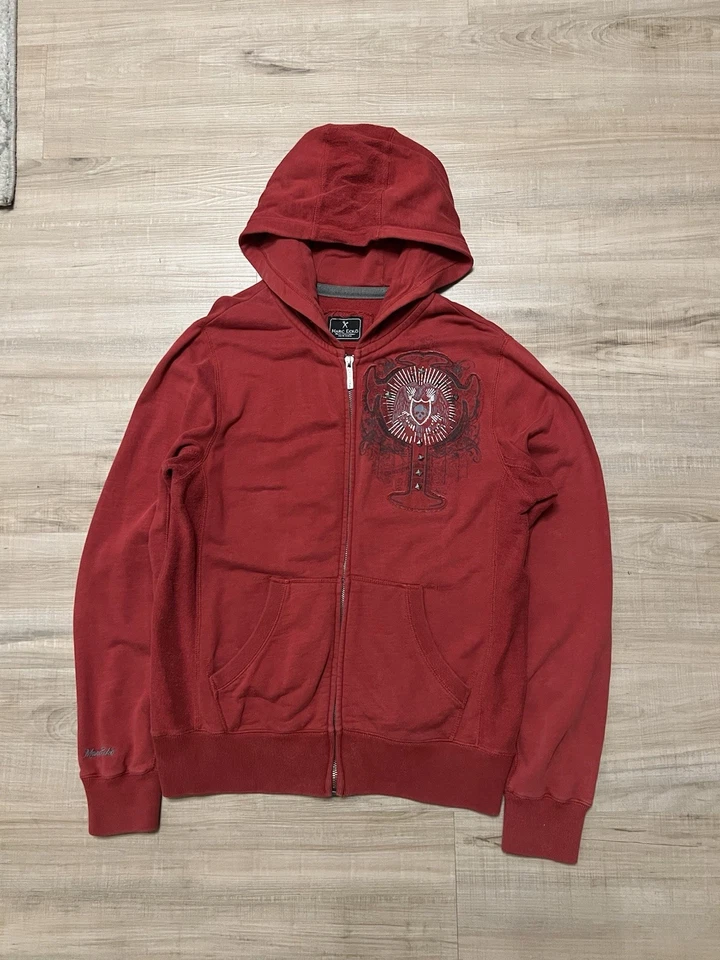 Sudadera con capucha roja vintage Marc Ecko con estampado gráfico de calavera y cruz talla pequeña para hombre Foto 3 de 4