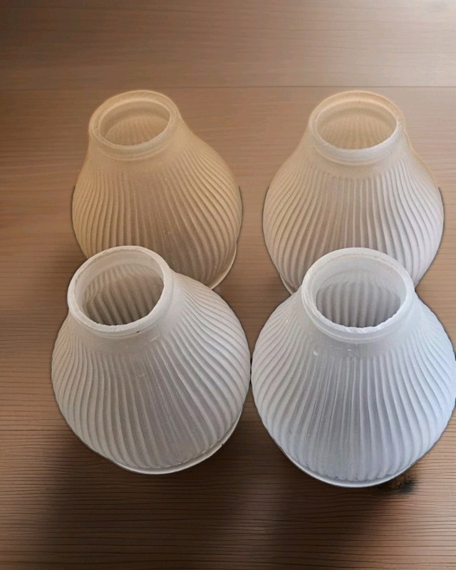 Set of 4 White Frosted Ribbed Glass Bell Lamp Shades for Adults Lighting Decor