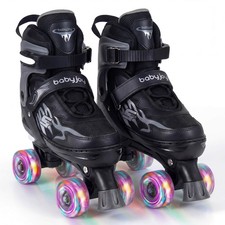 Kids Roller Skates for Teens, 4 Sizes Adjustable Quad Skates w/ Light-up Wheels