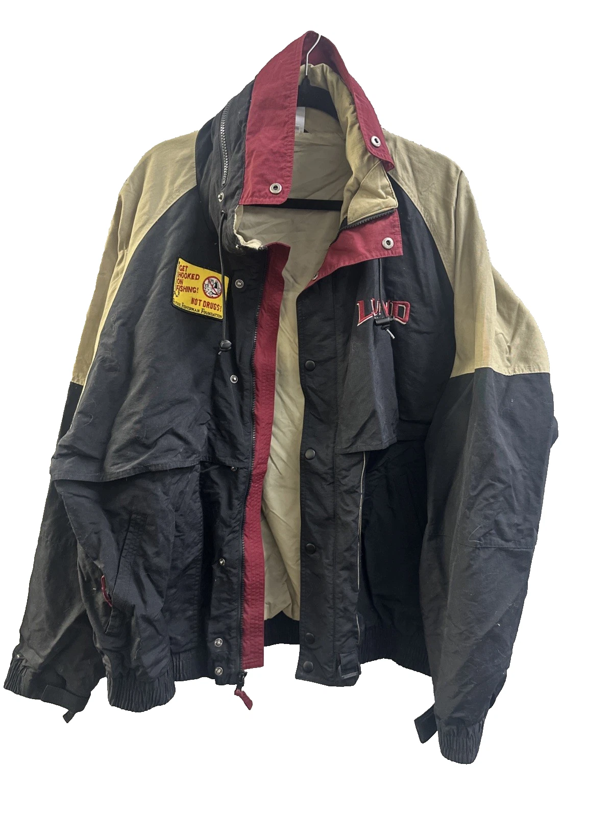 Vintage Lund Boats Nylon Fishing Jacket 2XL Kudzu Hooded