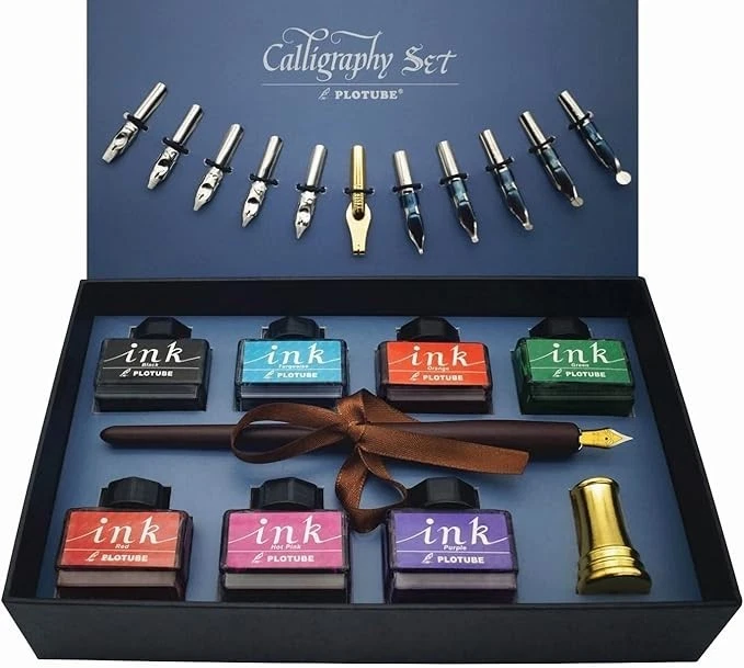 Set Penna Calligrafia Con Pennino Sostituibile – Kit Penna D'Oca Retro Con Inchiostro, Penna In Vetro E Supporto, Regalo Elegante
