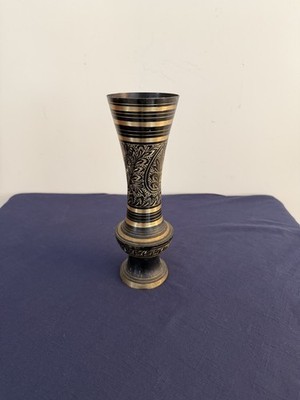 Etched Metal Black and Gold Vase 10'' Tall