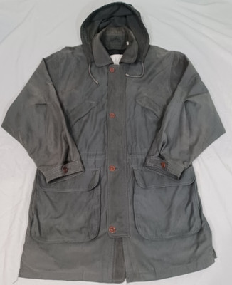 London Fog Hooded Field Jacket Men Large Gray Rain Coat Drawstring Missing Liner