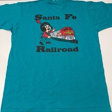 XL Vintage 90s Santa Fe Railroad T Shirt Chief BNSF Railway Teal Trains Chico