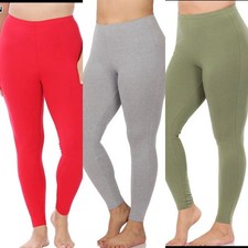 3 Zenana Outfitters Womens Full Length Cotton Solid Leggings Yoga Gym Plus 1X