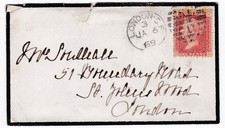 1869 QV FINE 1d PENNY RED STAMP PLATE118 ON MOURNING COVER TO ST JOHNS WOOD