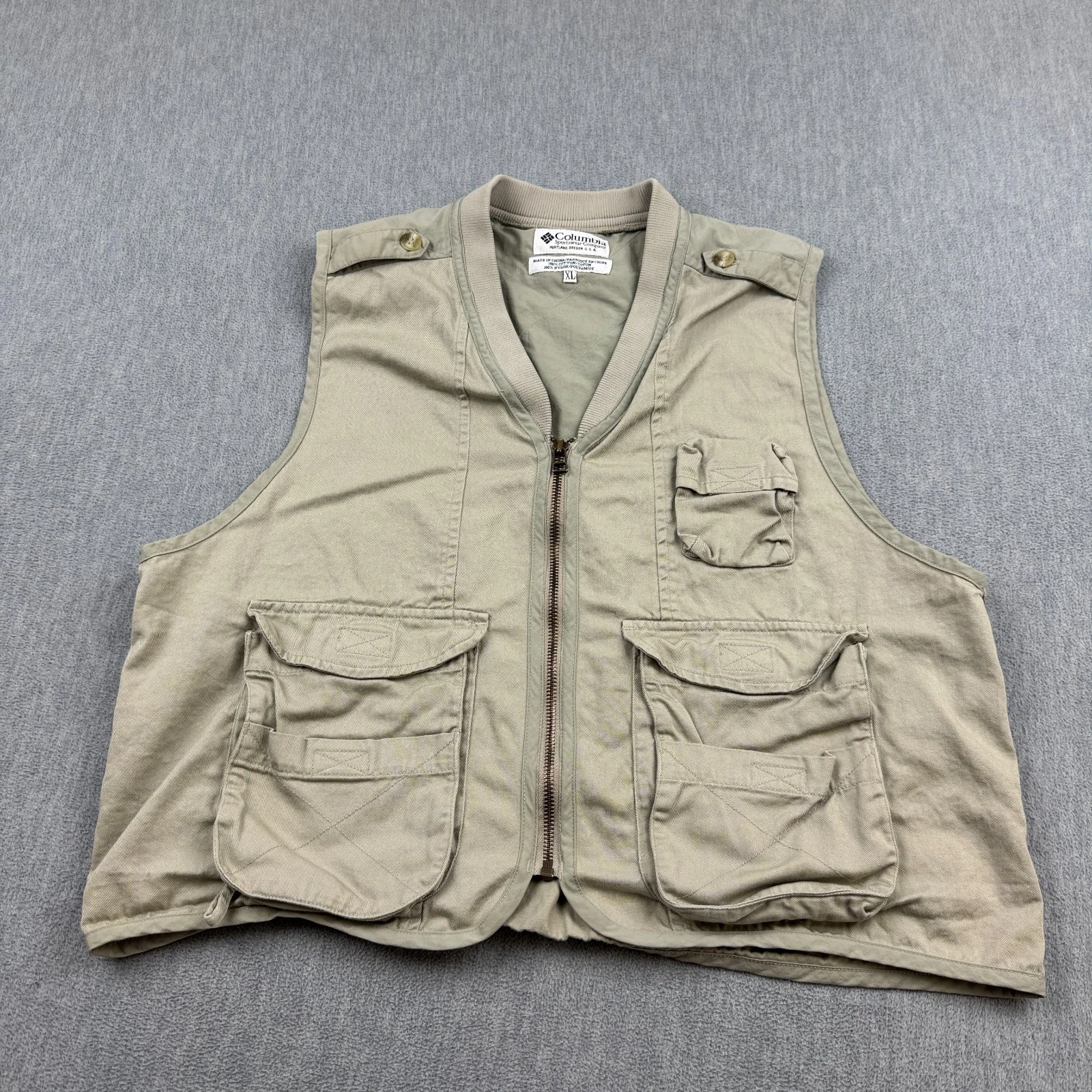 Vintage Columbia Vest Men XL Beige Khaki Fishing Utility Outdoors Multi Pockets