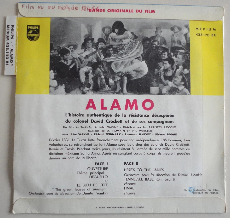ALAMO - 45 t. Musique du film - Photo 2/4