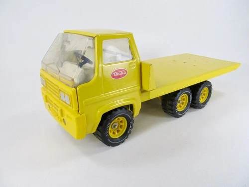 Vintage 1977 Tonka Toys - Yellow Gas Turbine Flatbed Tandem Truck - Original