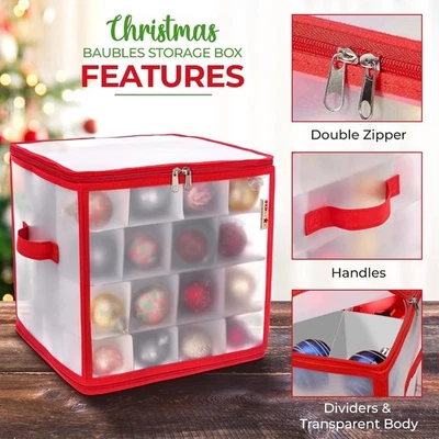 UTIZ Christmas Bauble Organizer Box – 64 Baubles, Foldable, Divided Compartments