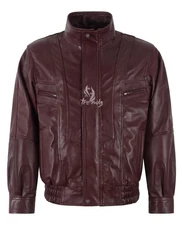 Men's Bomber Regular Fit Classic Cherry Napa Leather Jacket Blouson Style Jacket